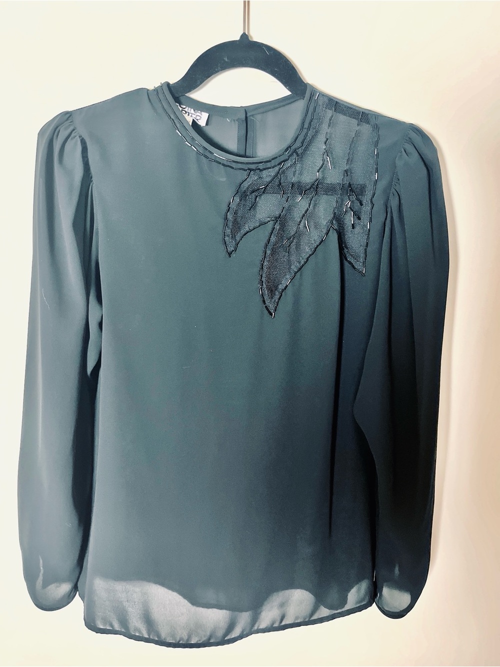 Vintage Regina Porter Artsy Beaded Solid Black Blouse Art to Wear